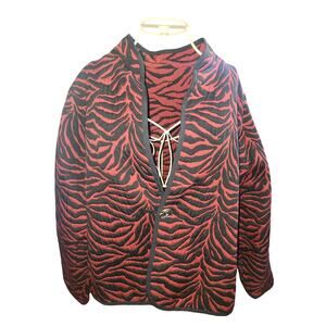 Trimdin Red Black Quilted Art Jacket Reversible Button Front Textured